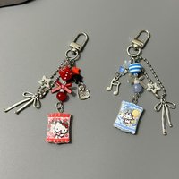 Sanrio Creative Hello Kitty Cinnamoroll Bow Music Note Beaded Keychain Ins Style Pendant Card Holder Kawaii Charm for Keys Bag