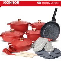 DONNOR 18Pcs Non-Stick Cast Aluminum Cookware Set Large Dutch Oven Pot With Lid & Handle For All Stoves Durable Casserole JT274