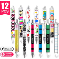 12 Packs Teacher-Themed Colored Ballpoint Pens Creative School-Themed Design Perfect For Teacher's Day Gifts Classroom/Office