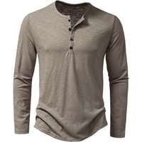 Herren-Hemd aus Baumwolle mit Henley-Ausschnitt, langärmelig, lässig, mit Knöpfen, einfarbig, modische T-Shirts