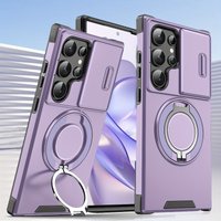 Armor Magnetic Bracket Case for Samsung S26 S25 S24 S23 S22 S21 S20 Ultra Plus S24 FE Slide Camera Protection Shockproof Cover