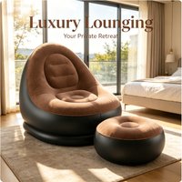 2Pcs Inflatable Chaise Lounge Portable Recliner Sofa Chair with Footstool Outdoor Camping Garden Leisure Ottoman