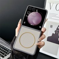 Hard PC For Magsafe Magnetic Phone Case For Samsung Galaxy Z Flip 7 FE 6 5 4 3 5G Rhombus Texture PU Leather Protective Cover