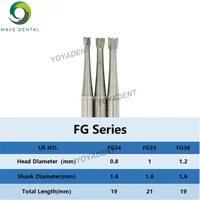 PRIMA WAVE Dental Burs Dental Carbide Bur Inverted Cone Head For High Speed Handpiece FG 34/35/36 5Pcs/Pack