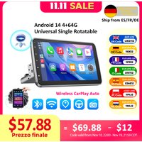 Android 14 10.1 Inch Universal Single Rotatable Car Radio Auto Carplay Multimedia Player GPS Navi Automotive Stereo Bluetooth