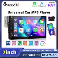 Podofo 1DIN Carplay Android Auto Radio Samochodowe MP5 z 7-calowym Dotykowym Ekranem, Bluetooth, Odbiornikiem FM, Wielofunkcyjnym Portem USB, EQ, Mirror Link, Uniwersalne Urządzenie Audio do Pojazdów