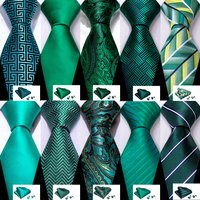 Fashion Men Tie Green Teal Blue Solid Paisley Striped Plaid Floral Animal Necktie Handkerchief Cufflinks Set Barry. Wang