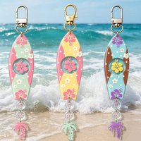 Summer Surfboard Hibiscus Flower Acrylic Keychain for Women Bag Pendant Cute Key Chains Travel Vocation Gift Accessory