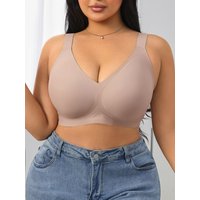 Plus size seamless jelly gel solid color full coverage anti splash anti sagging bra, super large comfortable high elastic underw