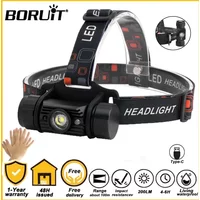 BORUiT IR Sensor LED Headlamp 18650Battery USB Rechargeable Headlight Waterproof Work Torch Fishing Camping Head Flashlight