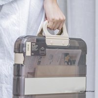 Portable File Box Plastic Transparent Pencil Case A4 Folder with Lock Handle Documents Bag Stationery Storage Case