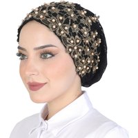 Women Muslim Head Wrap Lace Embroidered Turban Hat Flower Turban Beanie Cap Stretchy Hair Wrap Beanie Cap