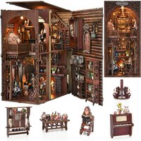 DIY Book Nook Kit Fairy Tale Miniature Wooden Dollhouse with Light Bookshelf Insert 3D Puzzle Decor for Gift Owl Bookstore