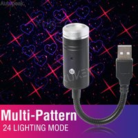 USB Star Projector Night Lights 3 Colors & 24 Lighting Modes Sound Activated Strobe Adjustable Starry Galaxy Lamp Car Room Decor