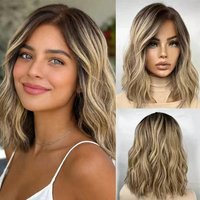 Synthetic Wig High Quality 13x4 Honey Ash Blonde Blend Lace Frontal Wigs 13x4 HD Short Bob Wig Glueless Natural Hairline Wigs