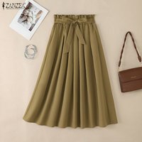 2026 ZANZEA Summer Solid Pleated Skirt Stylish Women Long Skirts Casual High Waist Holiday Jupe Elegant A Line Work Faldas Saia