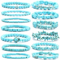 Turquoises Bracelets for Women Men Reiki Natural Stone Cube Cylinder Irregular bracelet Resilient Bracelet Healing Jewelry Gift