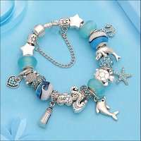 Klassisches Design, Delphin-Charm-Armbänder und Armreifen für Frauen, Schmuck, Geschenk, blaues Muranoglas, DIY-Perlenarmbänder