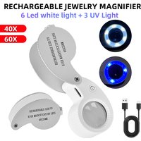 Rechargeable Jewelry Magnifier 40X 60X Foldable Magnifying Glass With UV LED Lights Illuminated Magnifier For Jewelers Gems Coin