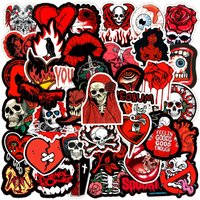 50 Pcs Black & Red Gothic Stickers - Skull Horror-themed Waterproof Graffiti for Notebooks & Water Cups RecordingYourLife Store
