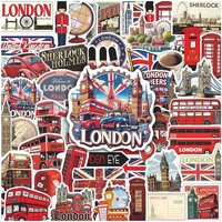 50 Pcs/Lot London Red Bus TelephoneStickers For Laptop Motorcycle Skateboard Luggage Decal Sticker