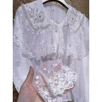 Luxury Five hundred Pearls Lace Embroidery Stitch Shirts For Women's Long Sleeve Single Breasted Blouses Tops Women Clothes