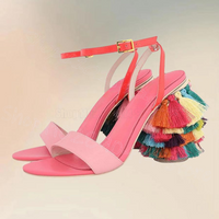 Colorful Tassels Heel Open Toe Sandals Buckle Strap Women Shoes Chunky High Heels Fashion Party Dating 2025 Zapatos Para Mujere