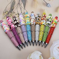 10Pcs Rhinestone Plastic Pens with Beads Beaded Pen Luxury Beadable Ballpoint Pens Office Supplies Japanese Stationery Gift