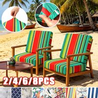 Stretchable Outdoor Patio Cushion Cover Anti-Slip Tropical/Striped Print Cushion Protector for Patio Balcony Garden Outdoor Use