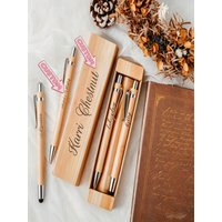 Custom Carved Bamboo Gift Set, 2-Pack Wooden Ballpoint Pens.Ideal Teacher's Day Gifts, Wedding Party Favors & Groomsmen Gifts.