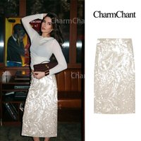 CHARMCHANT Women's High Waist Sequin Midi Skirt Shiny Silver Party Clubwear Elegant Pencil Skirt Holiday Evening Dress Bottoms