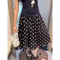 Japanese Vintage Fashion Polka Dot Skirts Women Elegant Korean Chic Black Short Skirt Sweet French Style Summer Y2k Midi Skirts