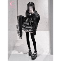 Gothic Lolita 3 Piece Set Women Lace Trim Bowknot Ribbon Ruffle Cake Skirt Corset High Waist Harajuku Japanese Fashion Outfits