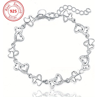 925 Sterling Silver Bracelet for women bracelet HEART lovely FLOWER chain fashion Wedding Party cute lady nice jewelry