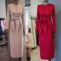 Customized Jersey Bow Draped Pleat Clubbing A-line O-Neck Bespoke Occasion Gown Midi Dresses