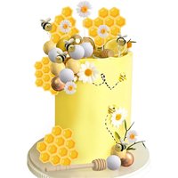 Bee Themed Cake Topper Set, Honeycomb & Daisy Picks with Bee Decorations for Birthday, Baby Shower, Party Cake Decor
