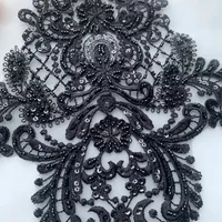 New Beaded Sequin Embroidery Lace Applique, Retro Black and Red, 2 PCs/Pack DIY Wedding Dress Accessories, Lace Flower Patches