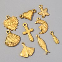 5pcs/Lot Wholesale Stainless Steel Crescent Moon Sun Eye DIY Charms Ginkgo Leaf Necklace Pendants Women Starfish Cross Jewelry