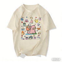 DIY Graffiti Printed T-shirt with Silly Animal Pattern T-shirt, Casual Short Sleeved Beige Top for Boys and Girls