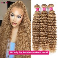 #27 Honey Blonde Bundles Deep Wave Bundles Remy Human Hair Extensions Brown Brazilian 100% Human Hair Weave Bundles 1 3 4 PCS