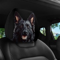 1pcs Black German Shepherd Print Car Headrest Covers, Car Interior Decor, Fit, Washable, Easy To Install