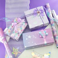 3 Rolls/Set Gift Wrapping Paper Roll, 43cm*300cm, Purple Mermaid Scales, Glitter Shell, Graduated Star, Suitable for Valentine's