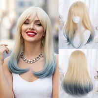 MSIWIGS Women Long Lolita Wig With Bangs Blonde Ombre Blue Synthetic Cosplay Party Pink Purple Straight WavyHair For Female Girl