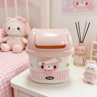 Cute Bear Mini Desktop Trash Can with Lid, Compact Desk Organizer