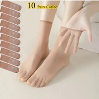 Ladies Anti Slip Thin Silk Stockings Summer Ultra-Thin Invisible Fully Transparent Comfortable Breathable Ankle Socks 10 Pairs