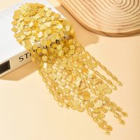Long Gold Coin-Patterned Tassel Head Chain, Shiny Ethnic Hair Accessory For Festive Events & Stage Performances