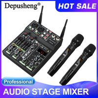 Audio-Mischpult 4-Kanal Hochleistungsverstärker Tonmischung mit Mikrofon Depusheng UF4-M Digitale Mischkonsole für Karaoke-Bühne