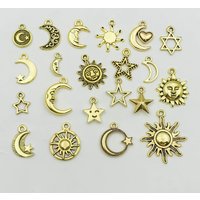 Mix 20pcs Antique Golden Sun Moon Star Charms Pendants For Jewelry Making Findings Crafting Accessory For DIY Necklace Bracelet