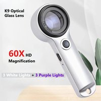 60X HD Magnifying Glass with UV Purple Light LED - Rechargeable for Jewelry, Antiques Reading, Electronics Repair for Seniors
