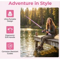 Goture Stylish Pink Portable Telescopic Carbon Fishing Rod Comfort EVA Handle All Water Fishing Tackle Ideal Gift for Women Girl